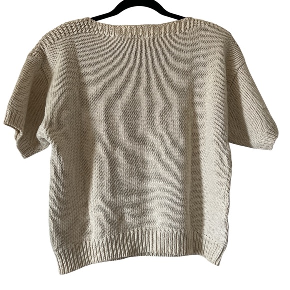 Vintage Cos Cob 3D Leaf Appliqué Knit Top Padded Shoulders Cream Grandmacore - Picture 2 of 5